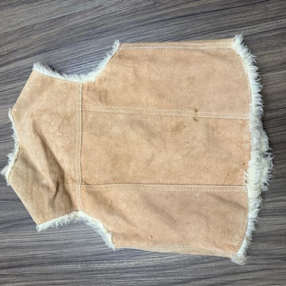 Vintage Kids Genuine Leather Sherpa Lined Suede Vest Beige Small 4/5 See Measure - Picture 2 of 11